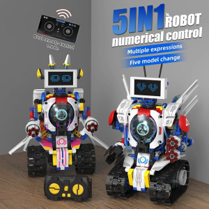 5-in-1 STEM Robot Building Blocks Kit with App & Remote Control - 603+PCS