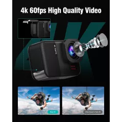 Caméra Sport 4K60fps Étanche 10M avec Écran Tactile 48MP