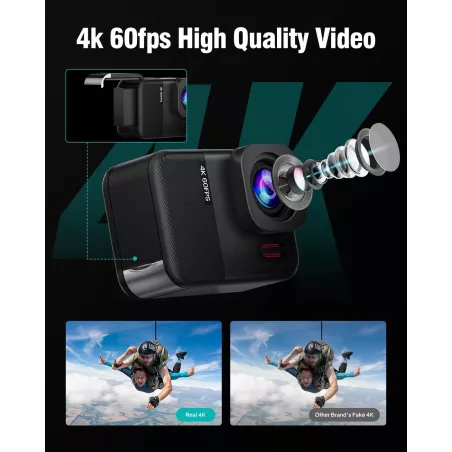 Caméra Sport 4K60fps Étanche 10M avec Écran Tactile 48MP