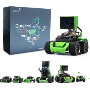 Qoopers 6-in-1 Programming Robot Kit with Remote, LED & Sensors for Kids