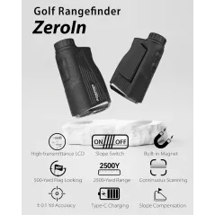 Adoptez le ZeroIn : télémètre 3-en-1, 1500/2500 yards, retour vibratoire, aimant, ultra lisible, autonomie optimale