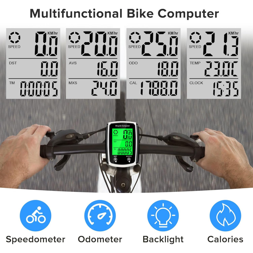 Bike Computer & Odometer Wired Speedometer with LCD & Multi-Functions