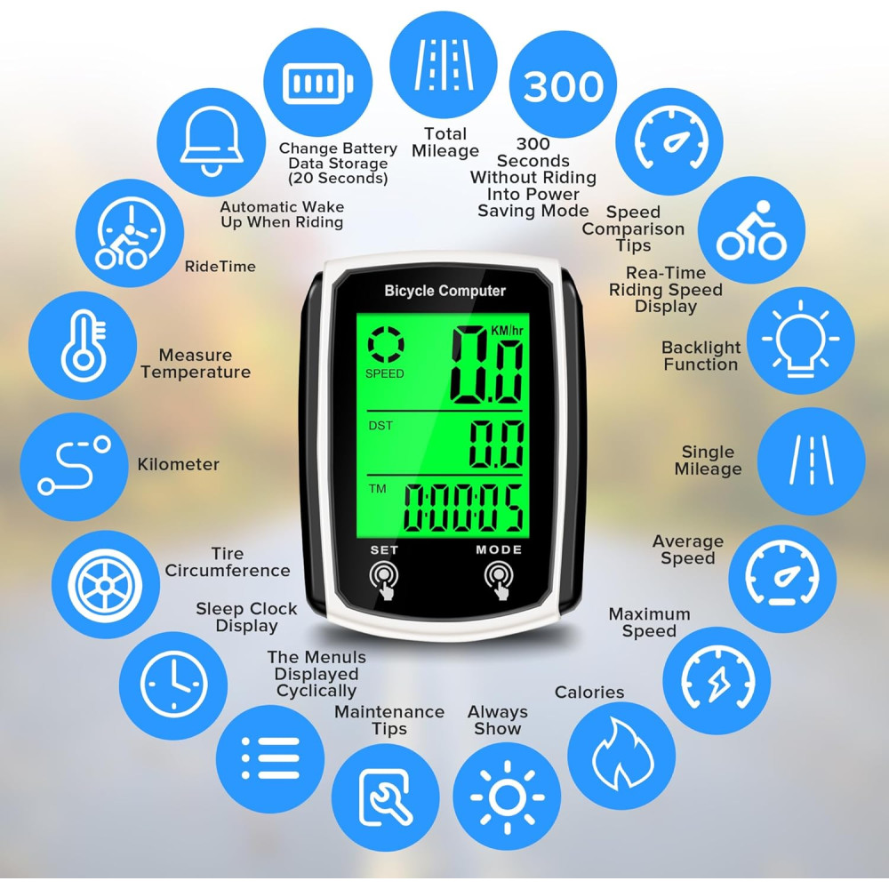 Bike Computer & Odometer Wired Speedometer with LCD & Multi-Functions