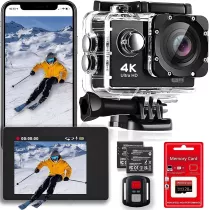4K 30FPS WiFi Action Camera 128GB Waterproof 170° Wide Angle Kit