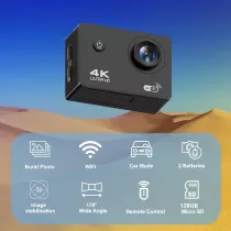 4K 30FPS WiFi Action Camera 128GB Waterproof 170° Wide Angle Kit