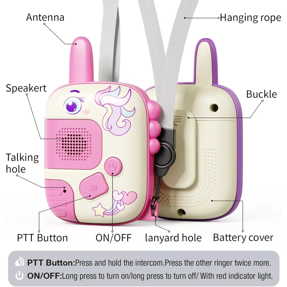 Unicorn Walkie Talkies for Kids 3-9 - 2 Pack Outdoor Toys 1000ft Range