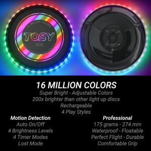 TOSY Flying Disc - Bright RGB LED, Waterproof, Rechargeable & Smart Modes