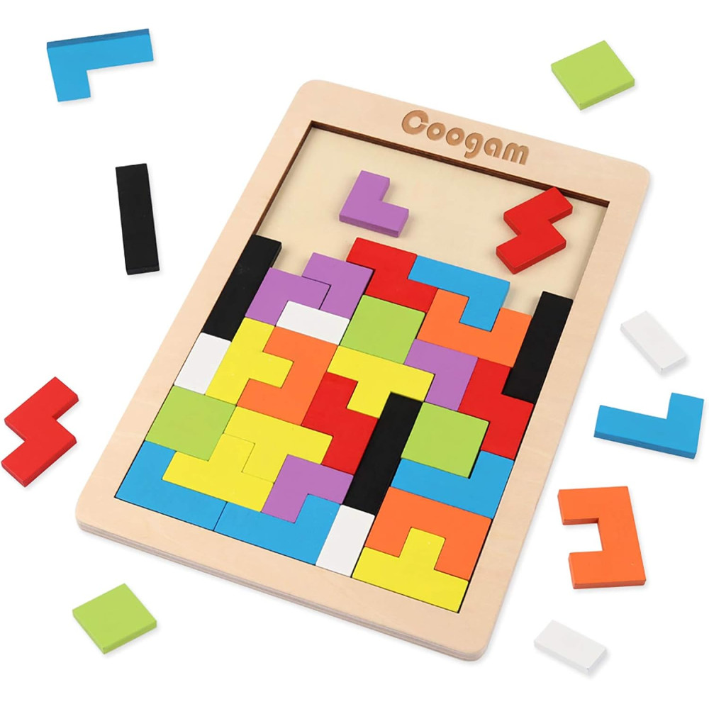 Coogam 40-Pc Wooden Tangram Puzzle - STEM Educational Toy for Kids