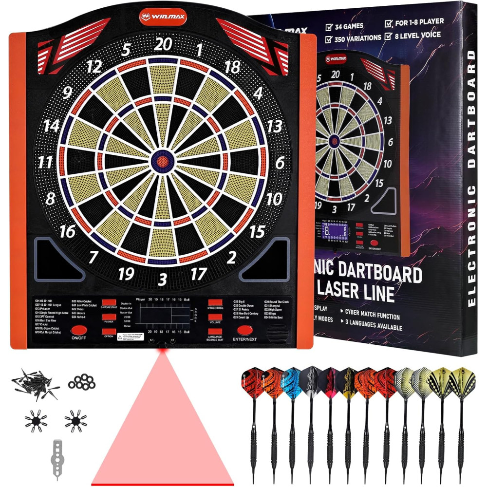 Fléchettes Électroniques LED, 34 Jeux, 8 Joueurs, 5 Niveaux