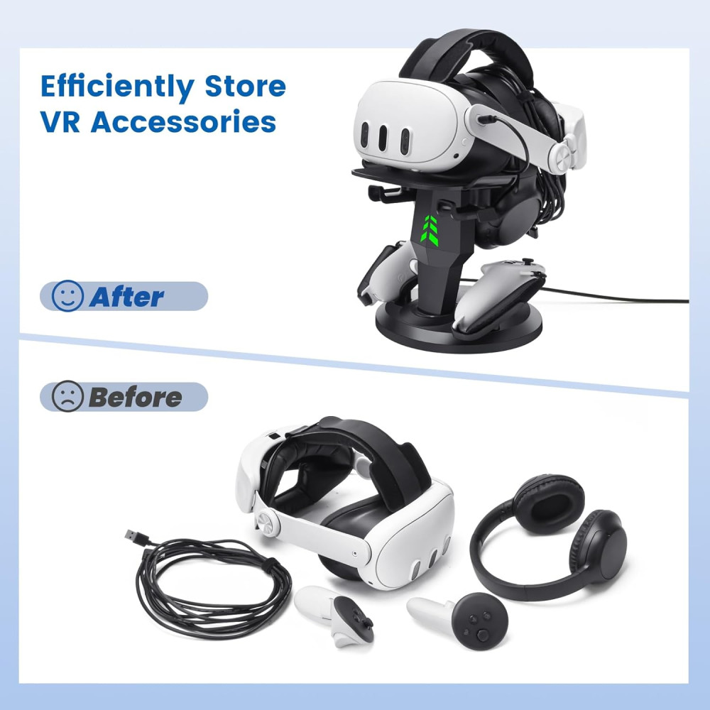 VR Headset Charging Dock for Meta Quest 3/3S/2 with Type-C Cable
