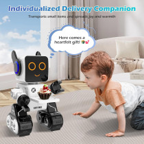 Rechargeable RC Robot Toy for Kids with LED, Dance & Coin Bank – White