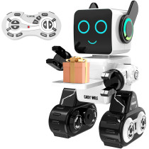 Rechargeable RC Robot Toy for Kids with LED, Dance & Coin Bank – White