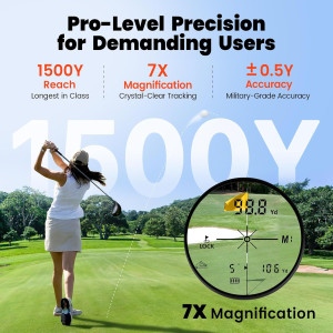 Golf Laser Rangefinder with Slope, 1500Y Range & 7X Magnification