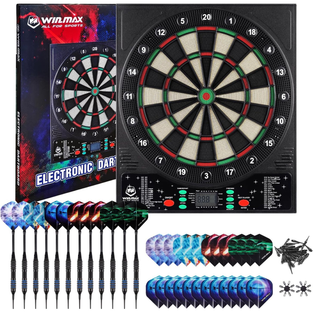 WIN.MAX Fléchettes Électroniques LED - 8 Joueurs, 12 Fléchettes