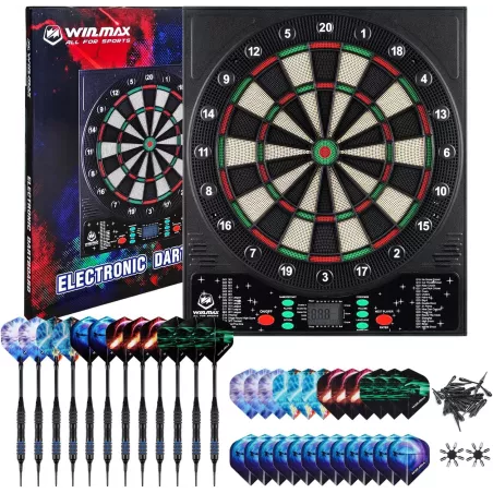 WIN.MAX Fléchettes Électroniques LED - 8 Joueurs, 12 Fléchettes