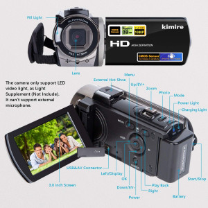 Full HD 1080P Digital Camcorder 24MP, 16X Zoom, 270° LCD + 2 Batteries