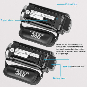 Full HD 1080P Digital Camcorder 24MP, 16X Zoom, 270° LCD + 2 Batteries