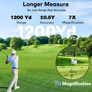Golf Range Finder with Slope & 7X Magnification, 1200 Yards Rechargeable