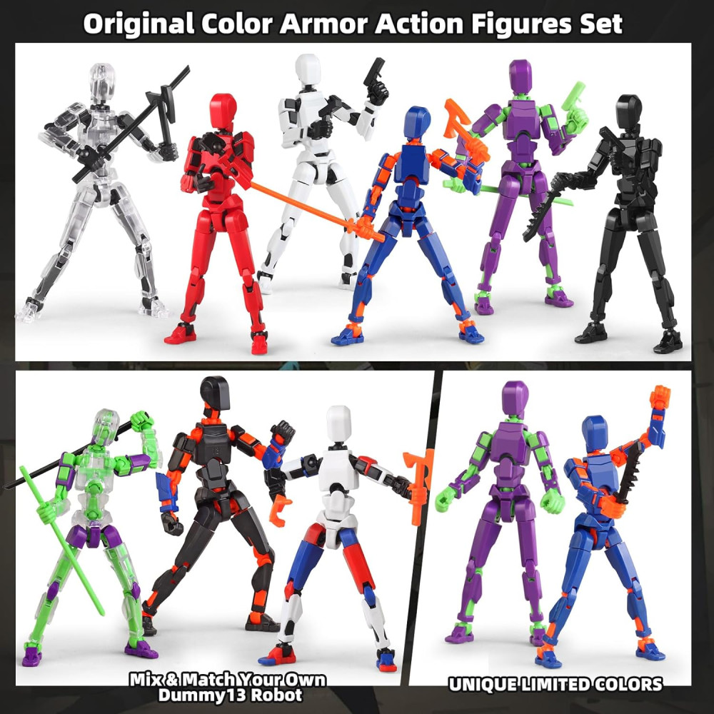 T13 Robot Action Figure Set - 6PCS 3D Printed Toys for Kids 5-8 Years