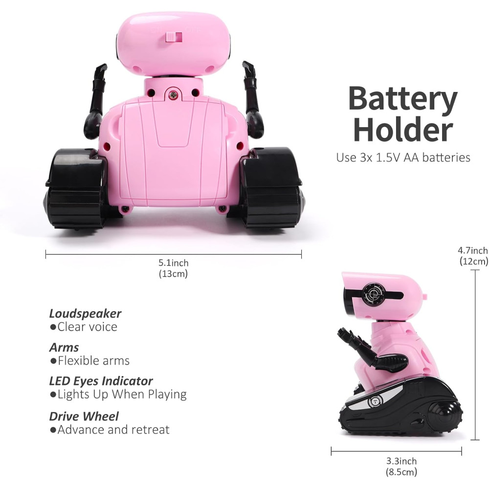 GILOBABY Pink RC Robot Toy for Kids 3+ with LED Eyes & Dance Moves