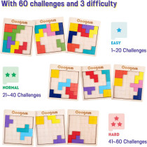 Coogam 3D Wooden Puzzle Blocks – 60 Brain Teasers & STEM Toy Gift