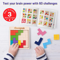 Coogam 3D Wooden Puzzle Blocks – 60 Brain Teasers & STEM Toy Gift