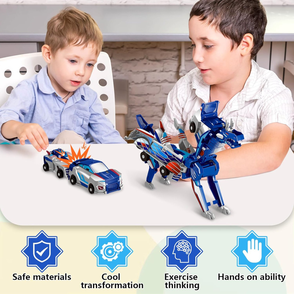 Voiture Dinosaure Magnétique Transformable Jouet Enfant Bleu