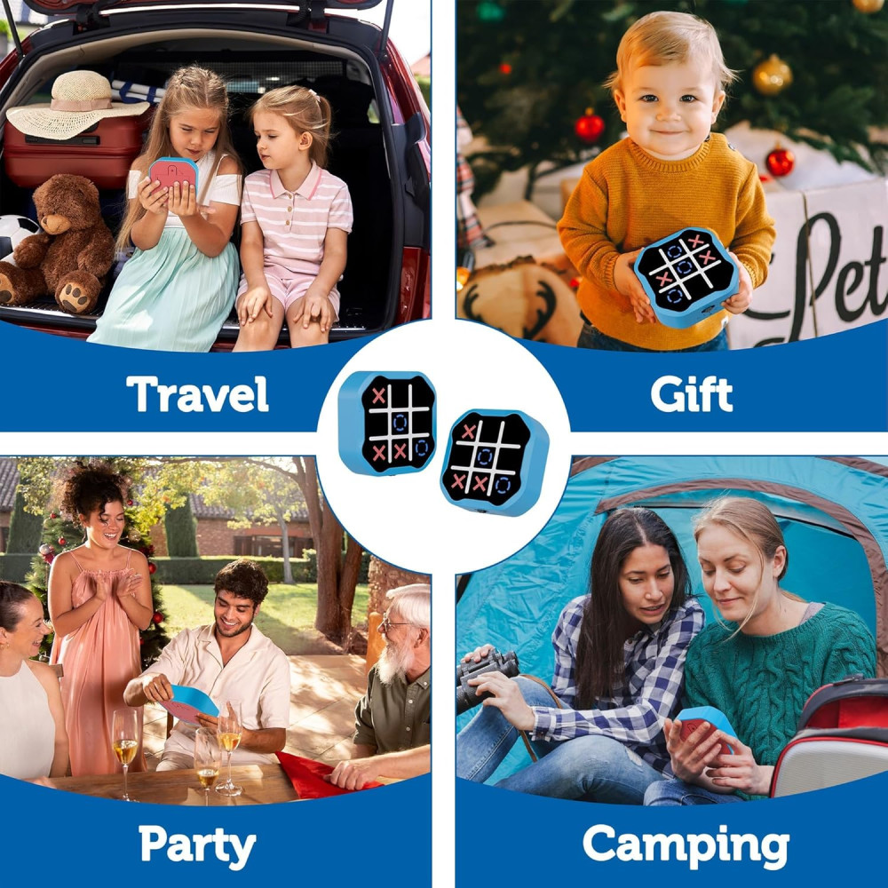 Jeu Électronique Tic Tac Toe 3 en 1 Portable Bleu pour Enfants
