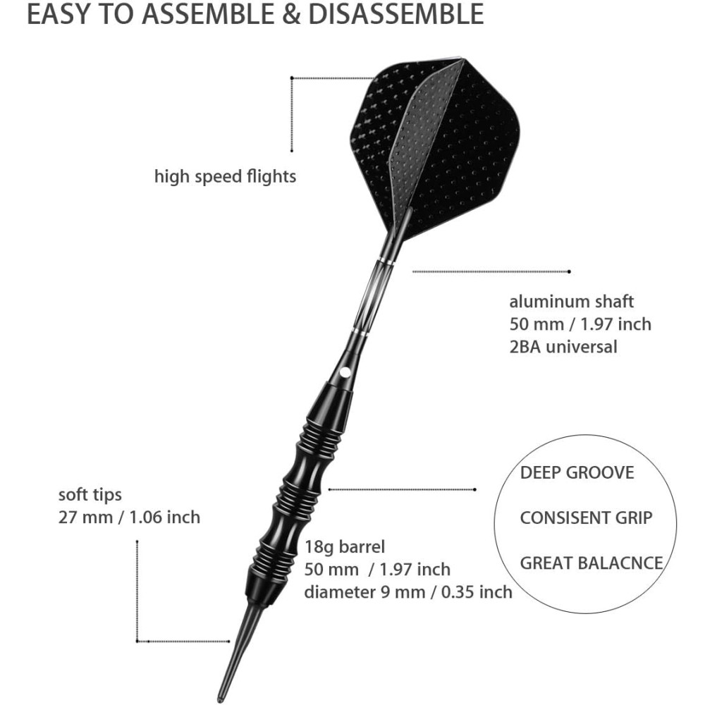 Professional Soft Tip Darts Set 20g with 30 Darts, Flights & Case