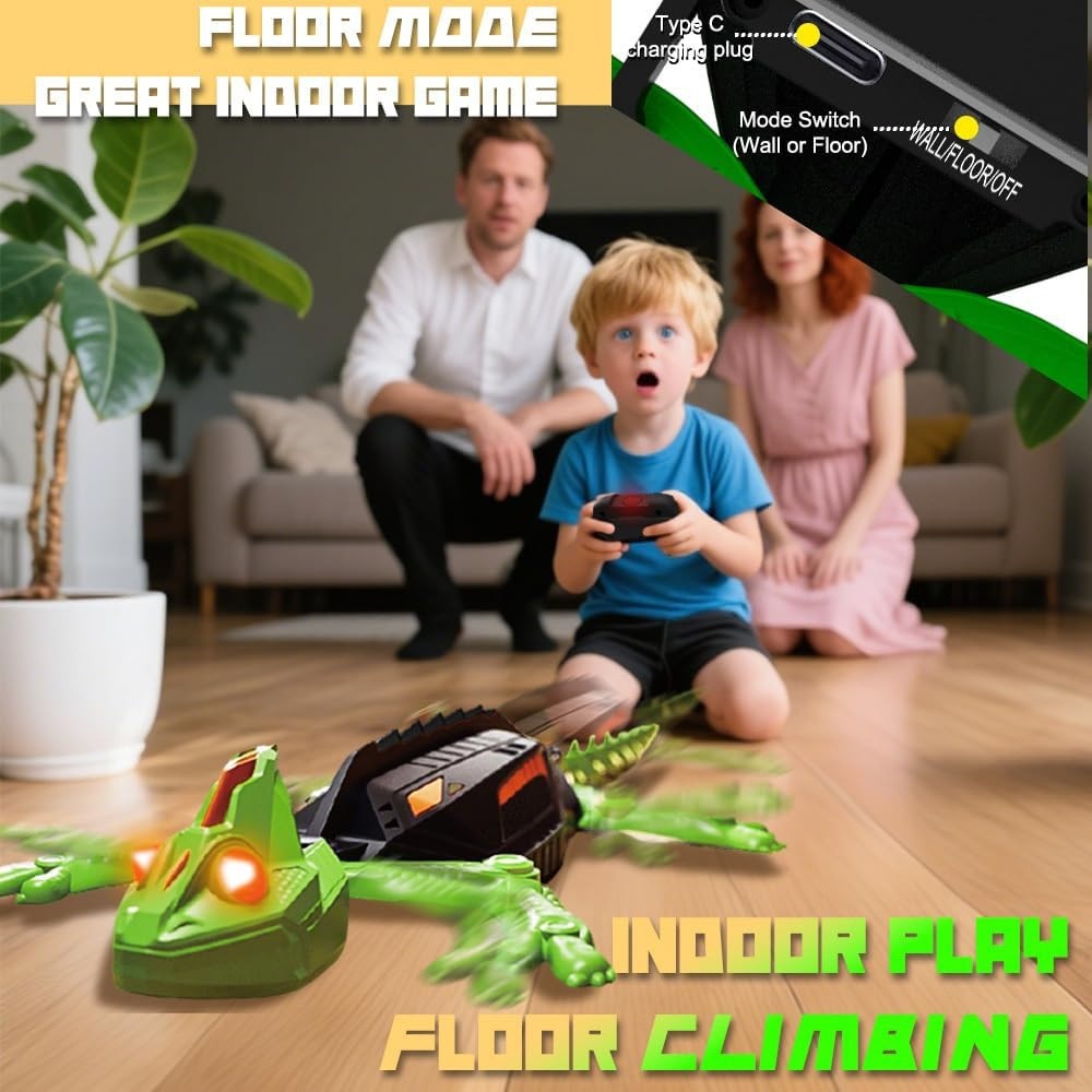 Wall Climbing RC Chameleon Toy with LED Eyes – Rechargeable & Dual Mode