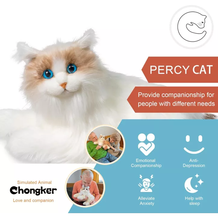 Chongker Robot Chat Interactif, Peluche Pondérée Artisanale, Réponse Vocale, Battement Réaliste, Ronronnement
