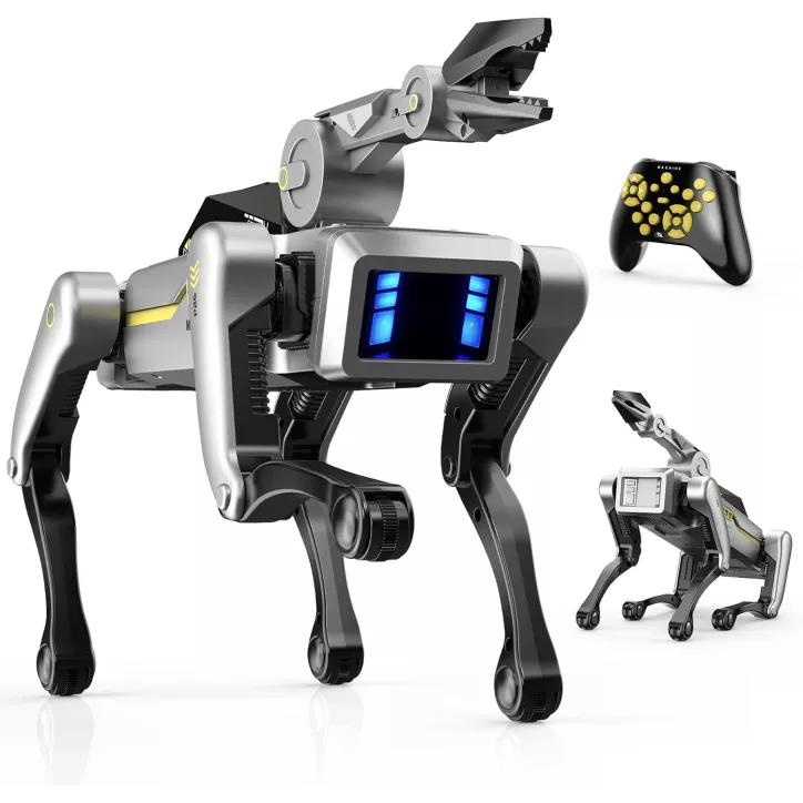 Chien Robot Intelligent avec Brace Clampe, 20+ Commandes Vocales, AI Programmable, Recharge USB, Cadeau STEM