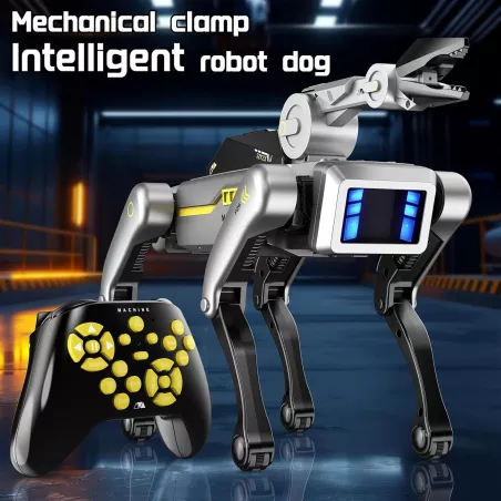 Chien Robot Intelligent avec Brace Clampe, 20+ Commandes Vocales, AI Programmable, Recharge USB, Cadeau STEM