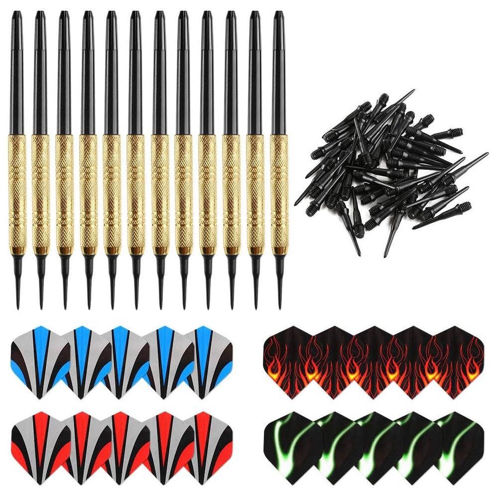 Accmor 12 Fléchettes Soft Tip 14g + 36 Embouts 2BA Noir