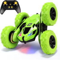 Threeking Green RC Stunt Car – Double-Sided 360° Flips & Rotations