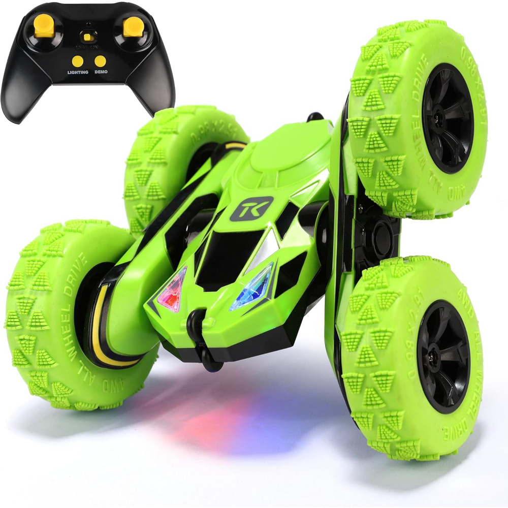 Threeking Green RC Stunt Car – Double-Sided 360° Flips & Rotations