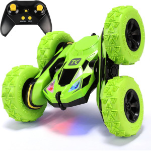 Threeking Green RC Stunt Car – Double-Sided 360° Flips & Rotations