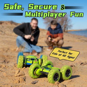 Threeking Green RC Stunt Car – Double-Sided 360° Flips & Rotations