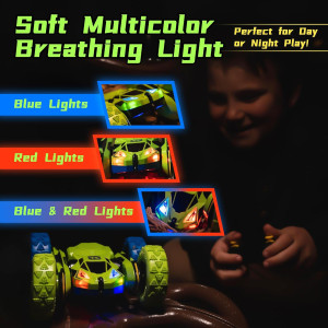 Threeking Green RC Stunt Car – Double-Sided 360° Flips & Rotations