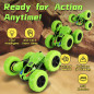 Threeking RC Double-Sided Stunt Car, 360° Flips & Rotations, Remote Control Toy - Green