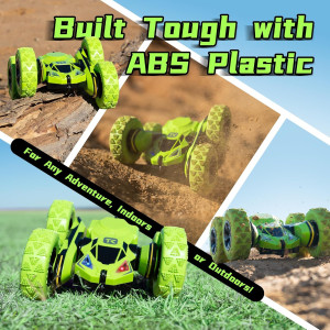 Threeking Green RC Stunt Car – Double-Sided 360° Flips & Rotations