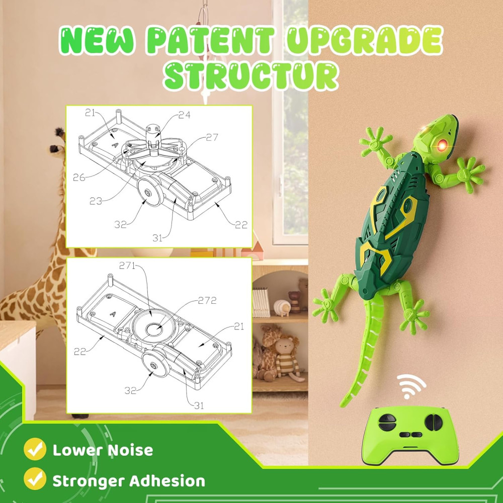 RC Wall Crawler Gecko Toy – Rechargeable, Quiet, Remote Up to 65ft