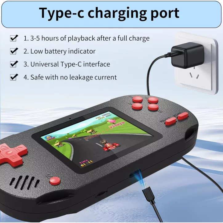 Console de jeux portable enfant, 300 jeux intégrés dont 137 classiques 16-bit, écran 3 pouces