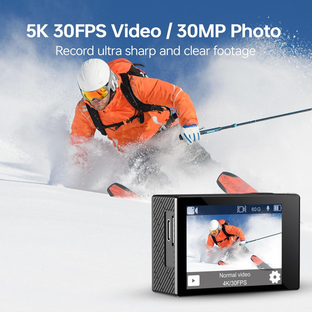 5K Waterproof Action Camera 30FPS 131FT Underwater WiFi Remote 64GB