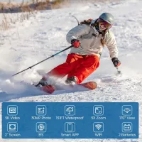 Caméra d'Action 5K 30FPS Étanche 131FT EIS WiFi 64GB 170° Grand Angle pour Sports Vélo Casque