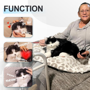 Chongker Black Cat Plush Toy with Voice, Heartbeat & Purring – Interactive