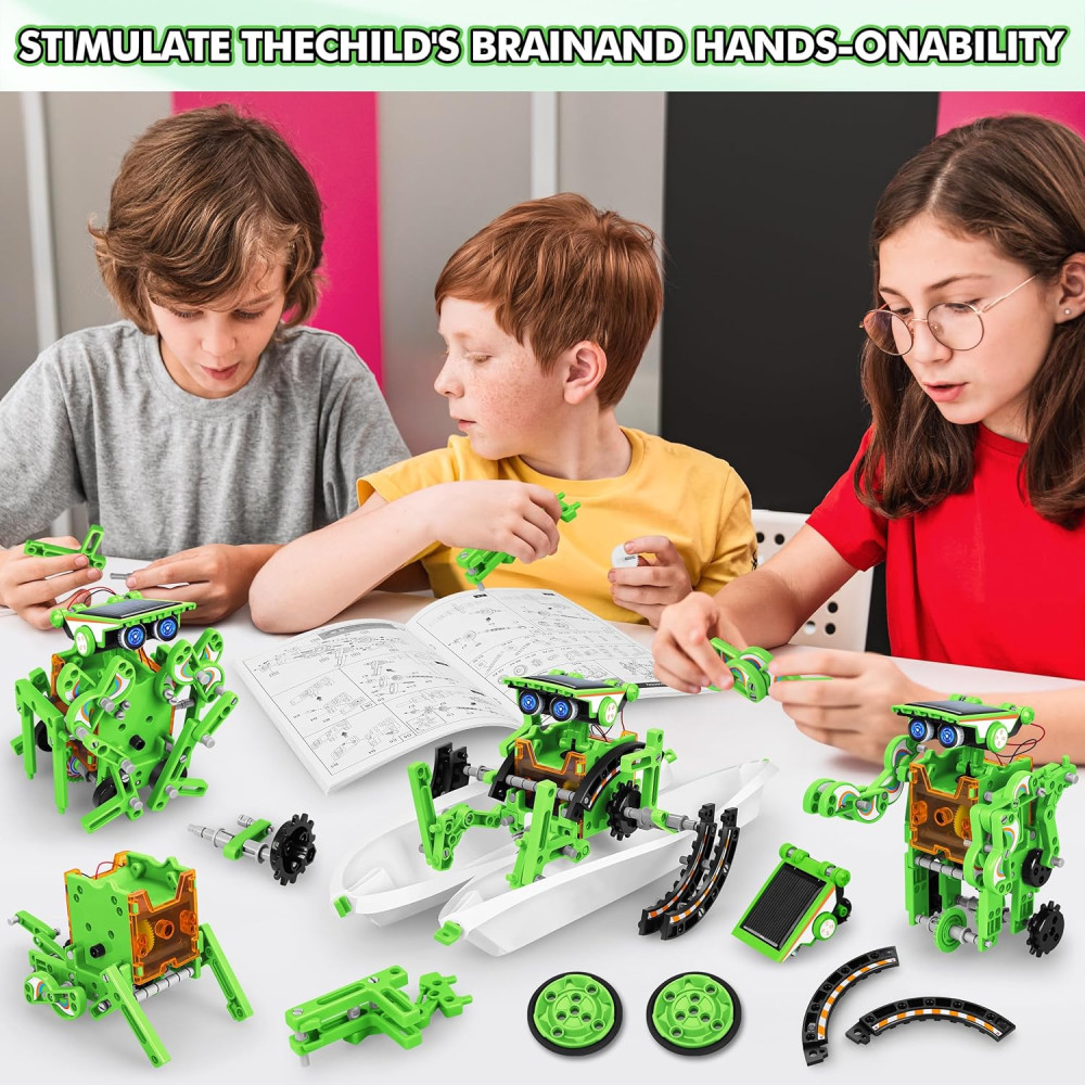 Bottleboom 13-in-1 Solar STEM Robot Kit for Kids Ages 8-12 – Green