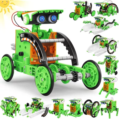 Bottleboom STEM Robot Solaire 13-en-1 Jouet Éducatif 8-12 Ans Kit Science Expérimentation Vert