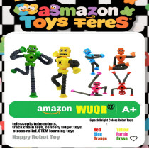 6pcs Sensory Fidget Toys: Shape Changing Robot, Suction Cups & Pop Tubes