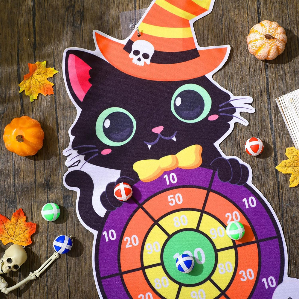 Capoda 28 Halloween Black Cat Dart Board Game with 12 Sticky Balls
